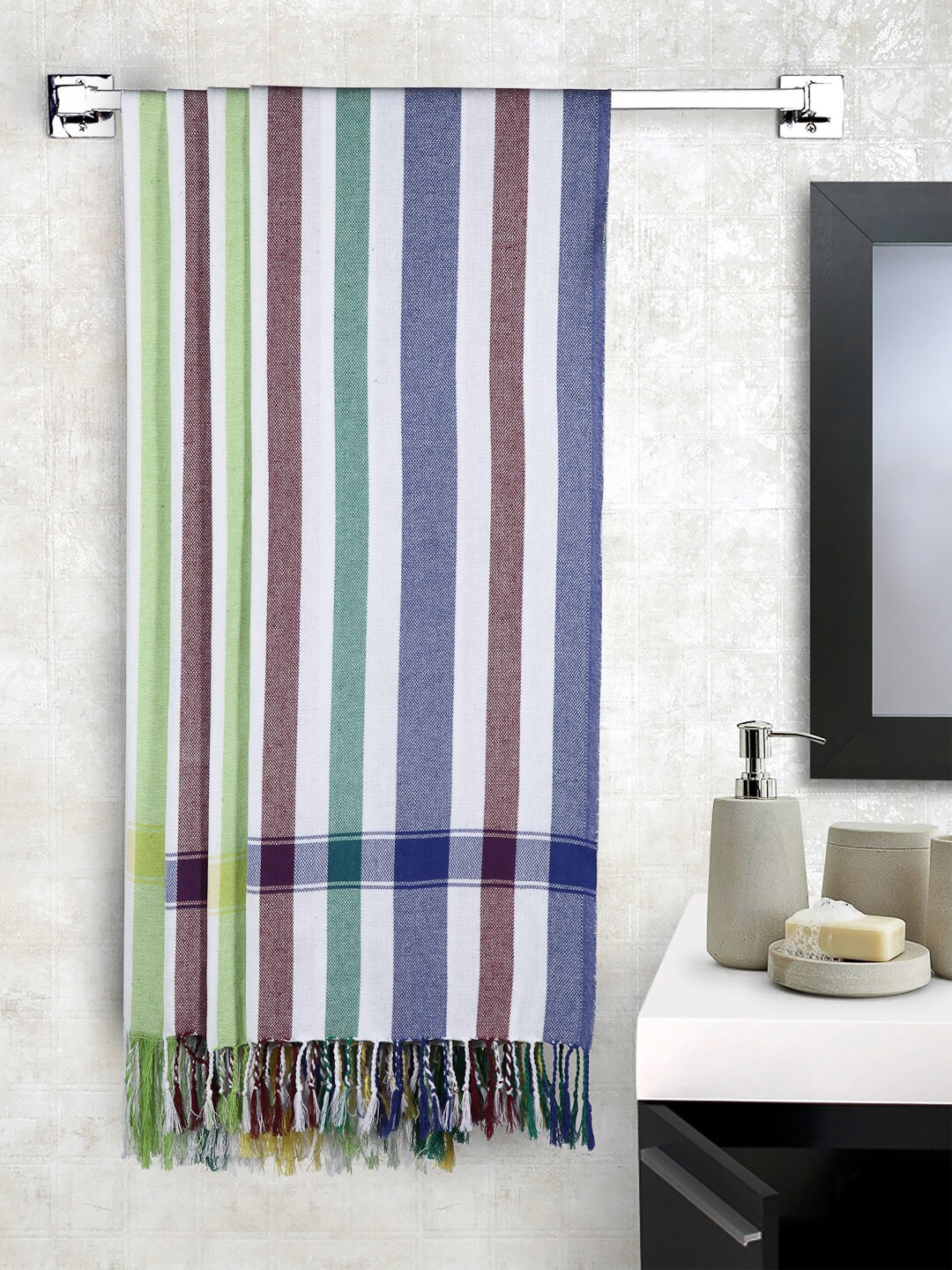 

Arrabi Set of 4 Green & Blue Striped 210 GSM Bath Towels