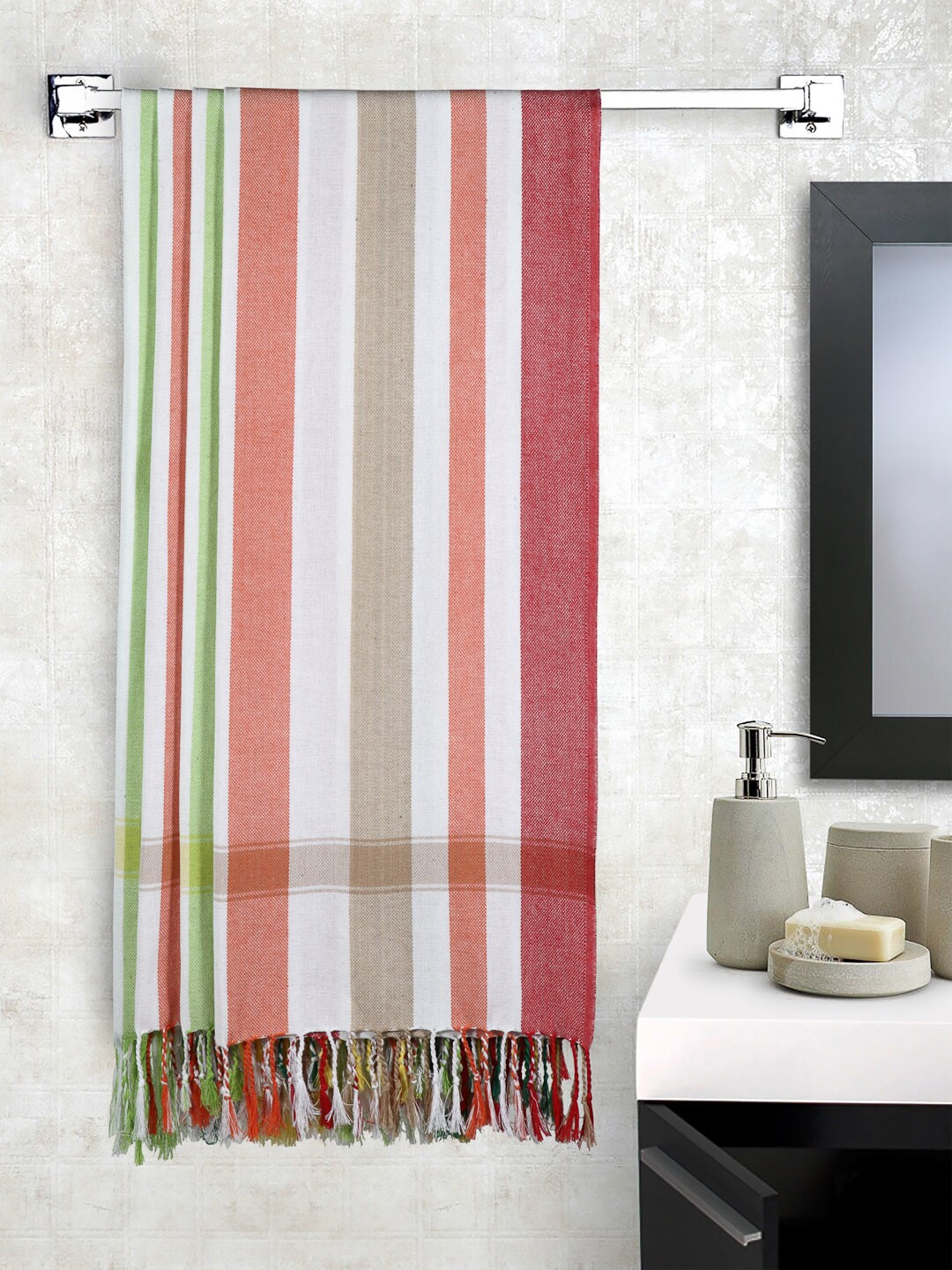 

Arrabi Set Of 4 Striped 210 GSM Cotton Bath Towels, Multi