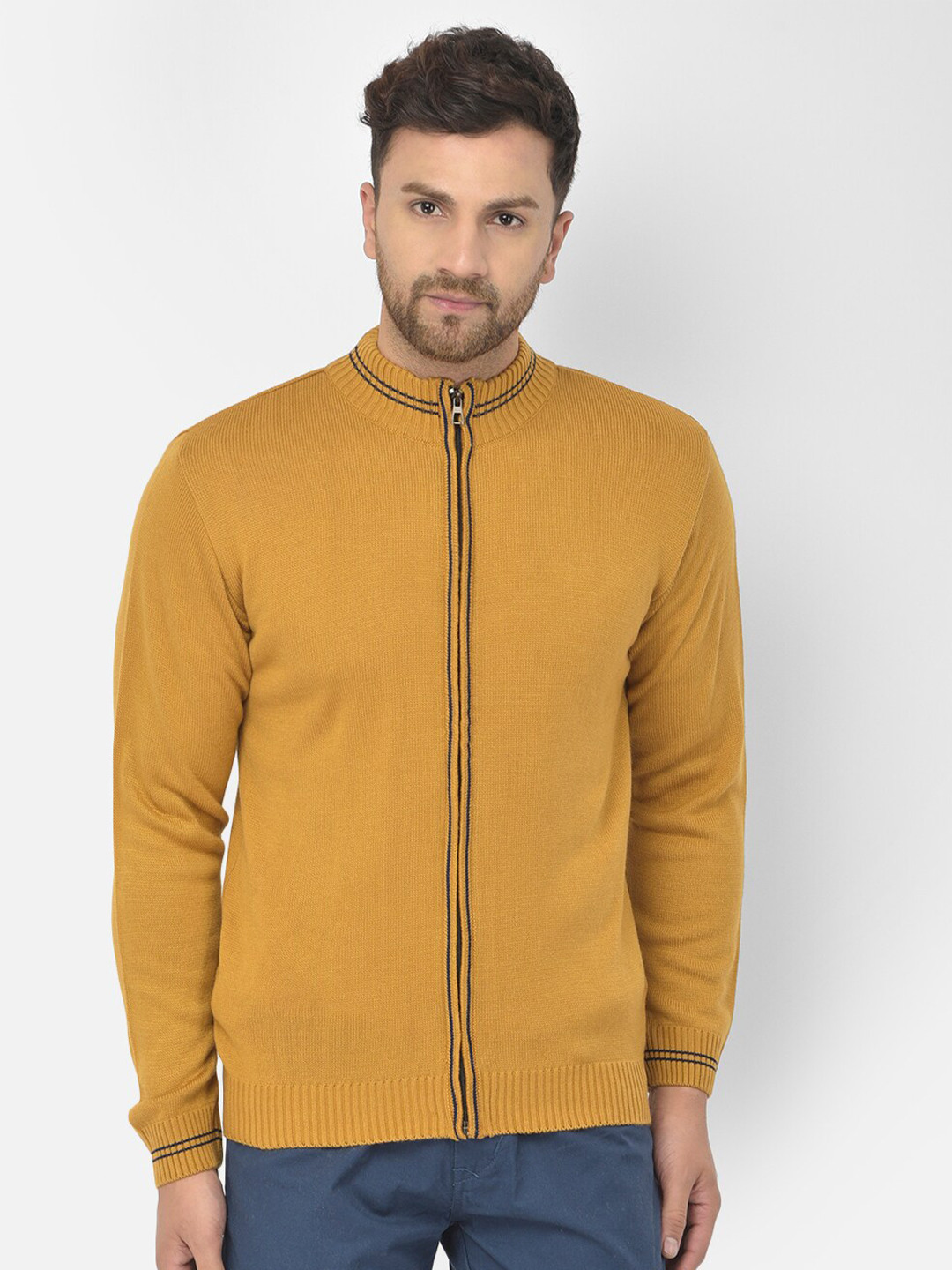 

COBB Men Yellow & Black Acrylic Cardigan