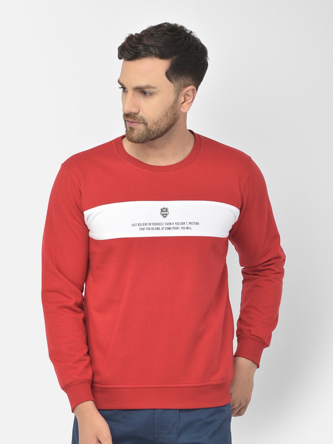 

COBB Men Red Printed Cotton Sweatshirt