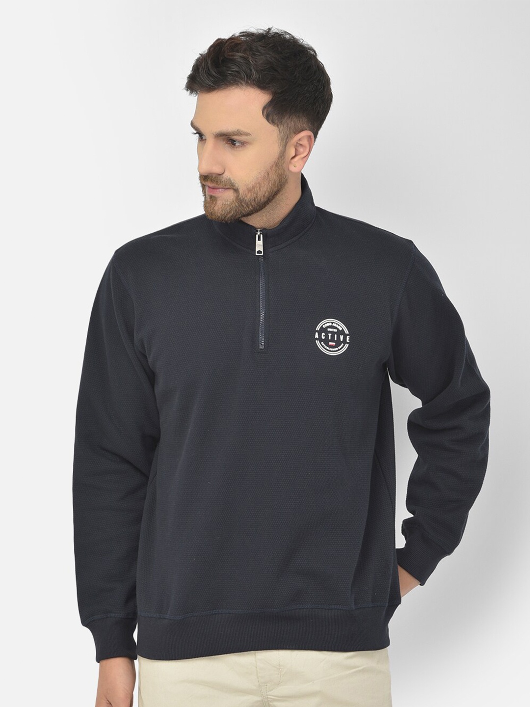 

COBB Men Navy Blue Solid Sweatshirt