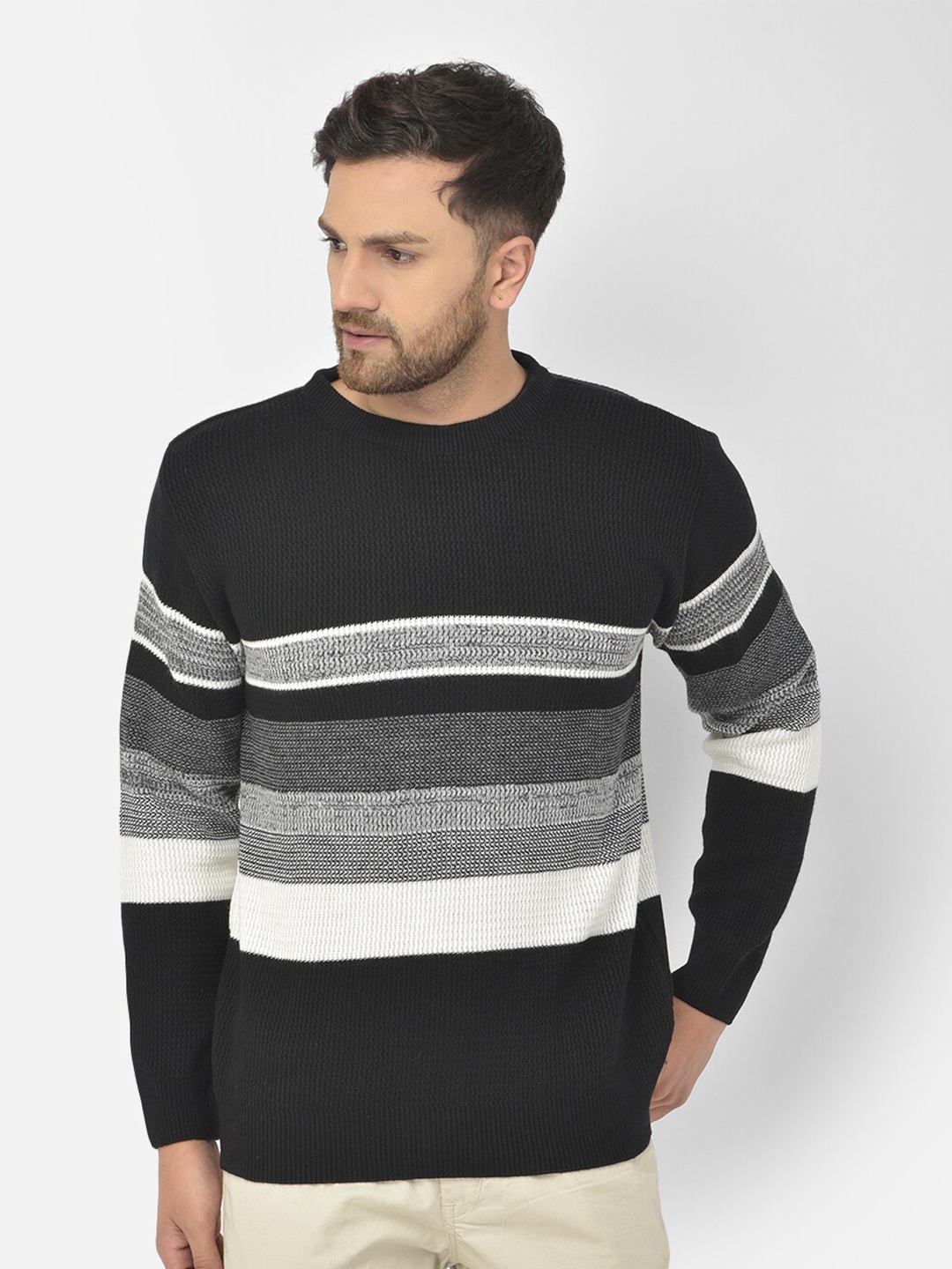 

COBB Men Black & White Striped Pullover