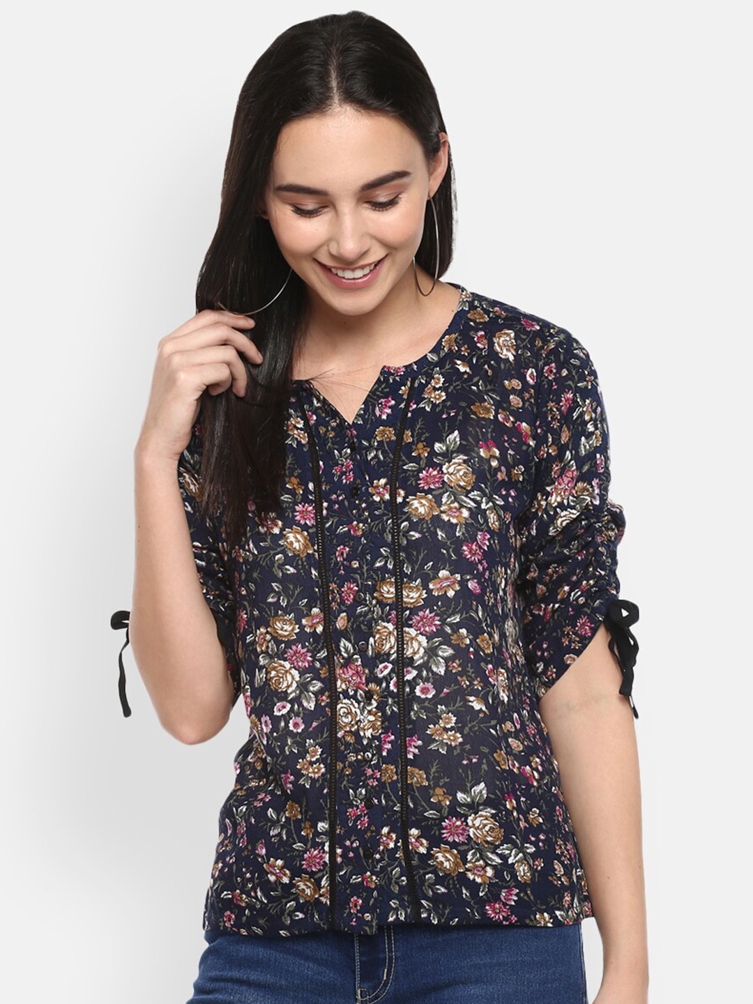 

LAMOURE BY RED CHIEF Navy Blue Floral Regular Top
