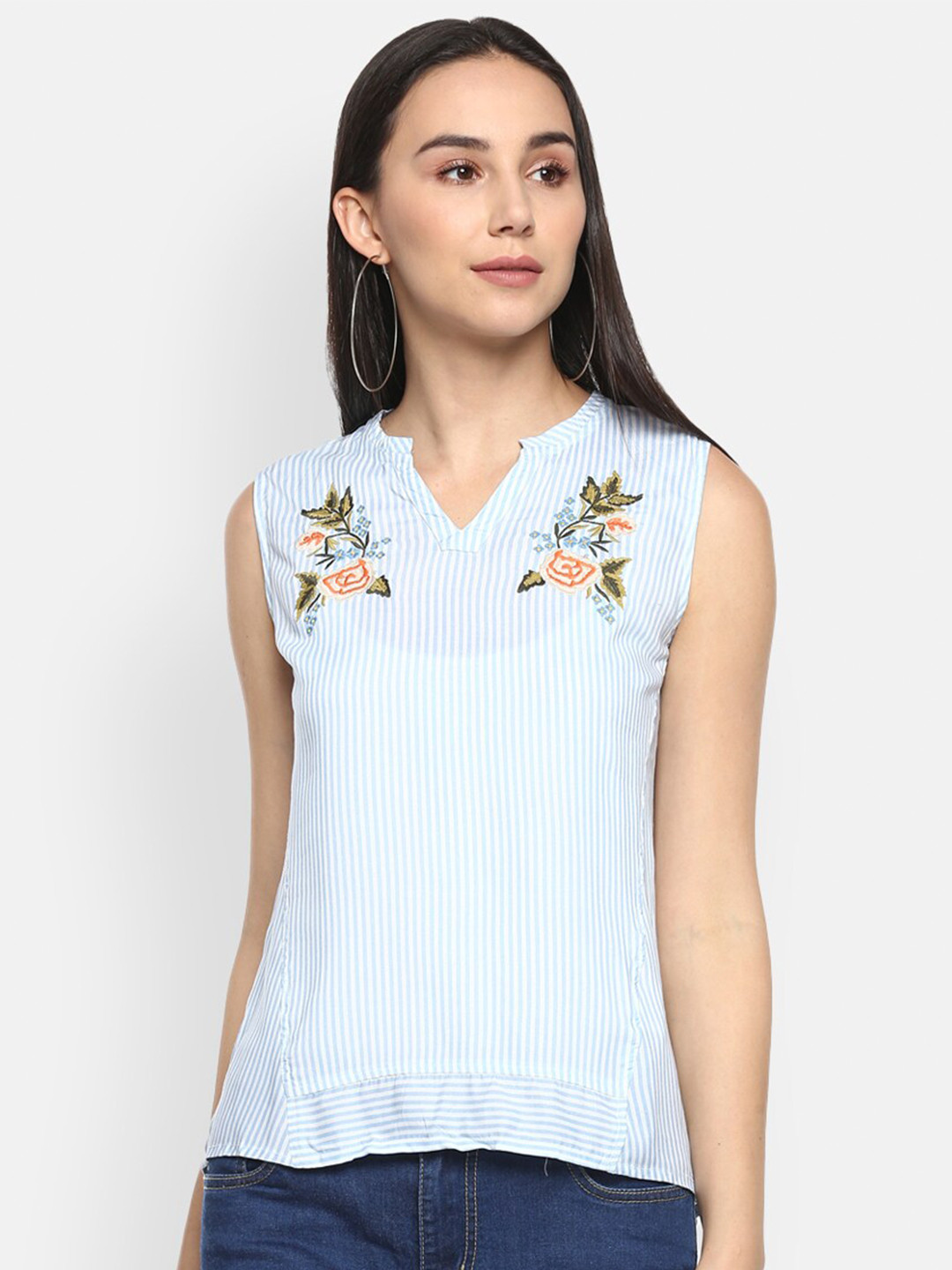 

LAMOURE BY RED CHIEF White & Blue Striped Regular Top