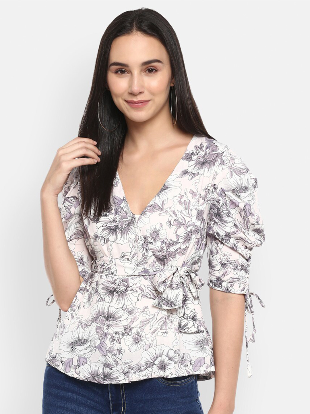 

LAMOURE BY RED CHIEF White Floral Wrap Top