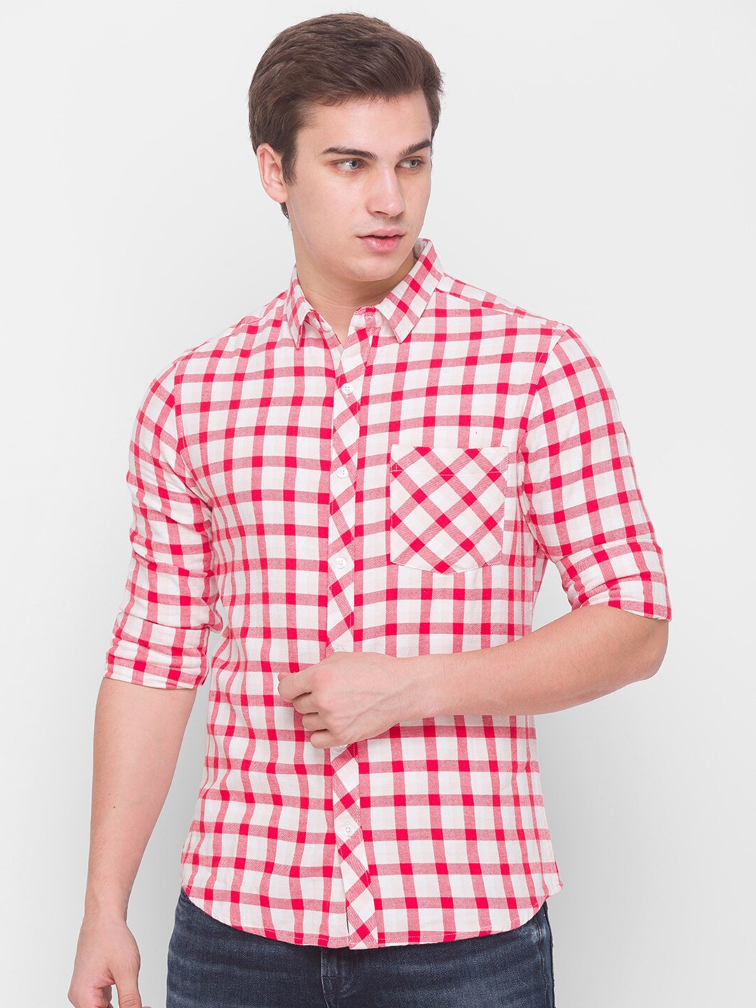 

Globus Men Red Tartan Checks Opaque Checked Casual Shirt