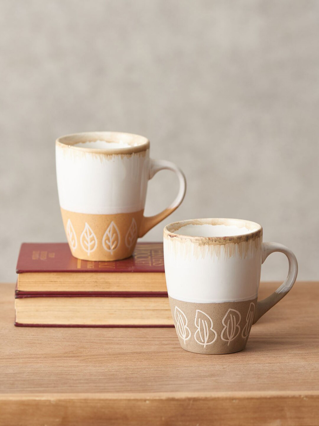 

THEDECORKART Pack Of 2 White & Brown Autumn Mug