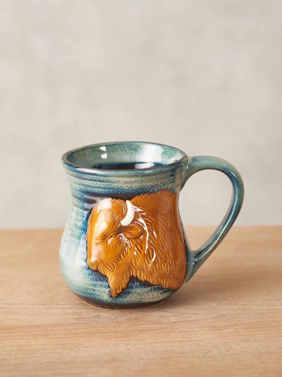 

THEDECORKART Blue & Mustard Solid Stoneware Glossy Cups and Mugs