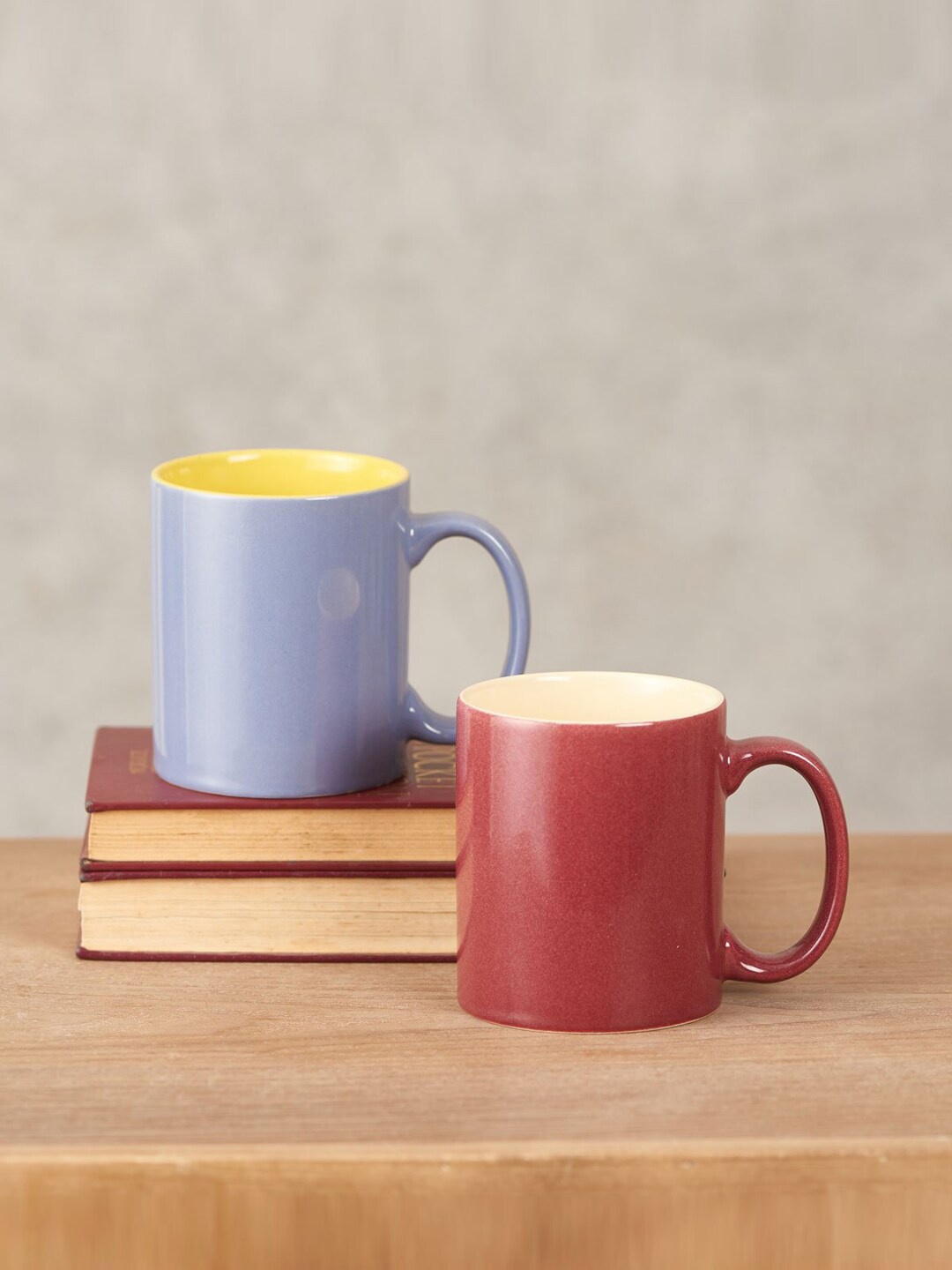 

THEDECORKART Set Of 2 Lavender & Maroon Solid Ceramic Glossy Mugs