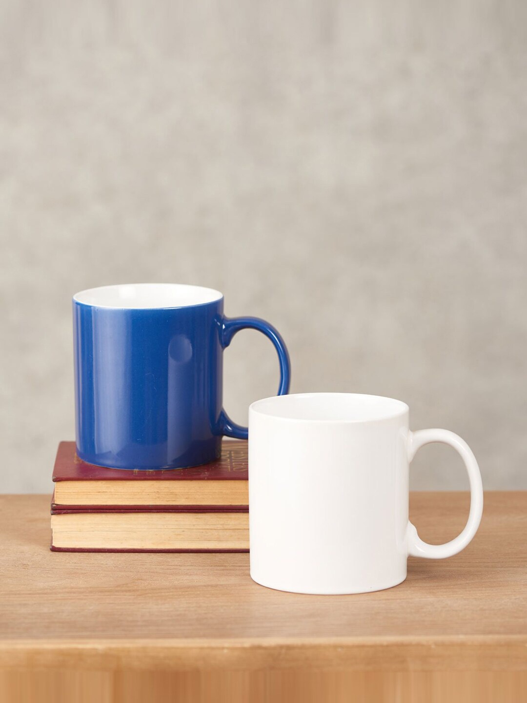 

THEDECORKART Set of 2 Blue & White Solid Ceramic Glossy Mugs