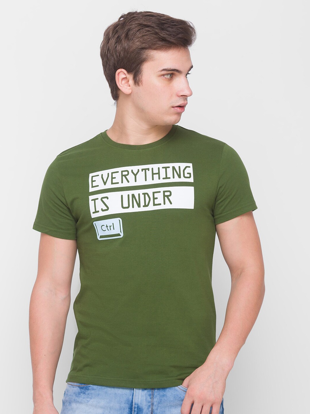 

Globus Men Green Printed Cotton T-shirt