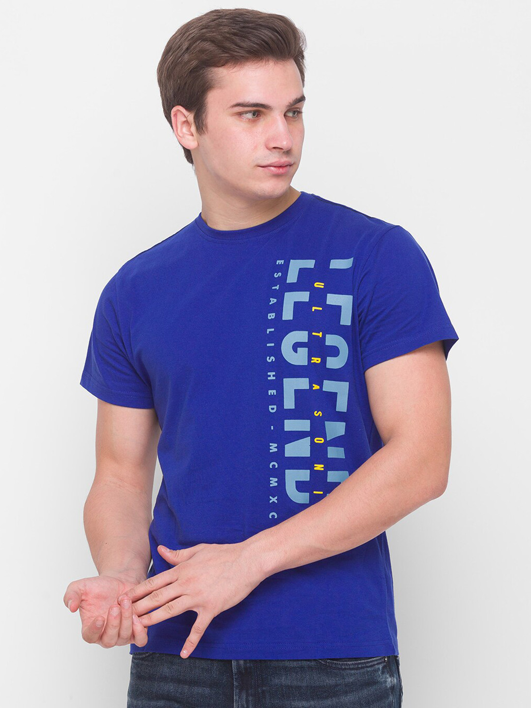 

Globus Men Blue Typography Printed Cotton T-shirt