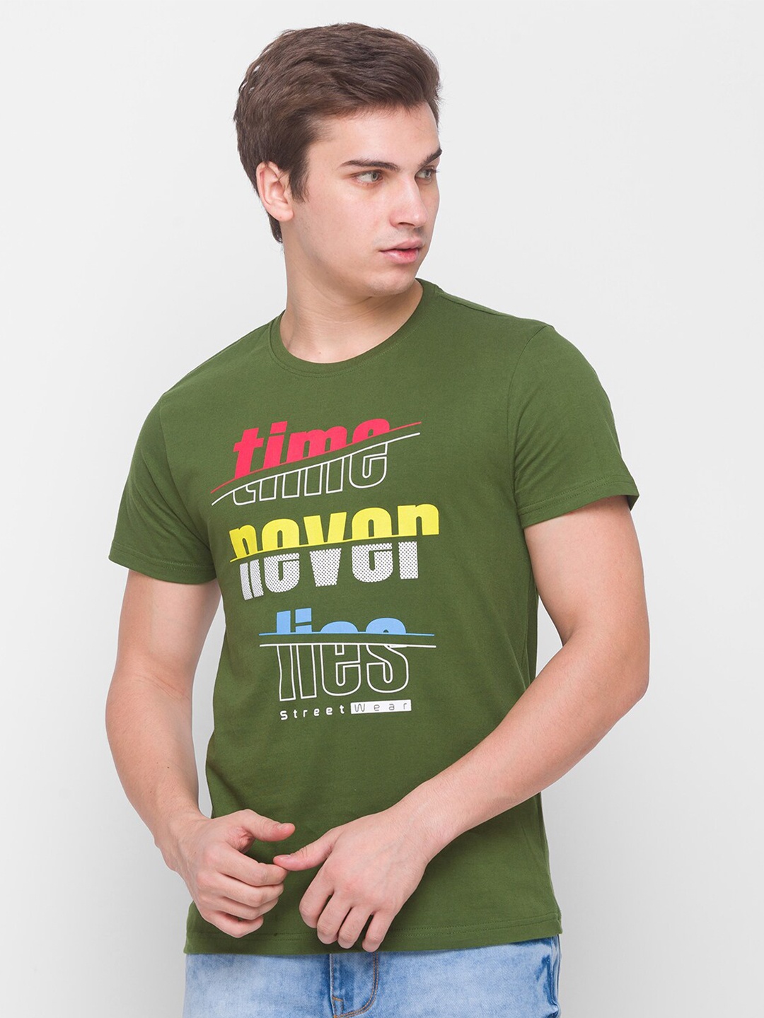 Globus Men Green Cotton Printed T-shirt