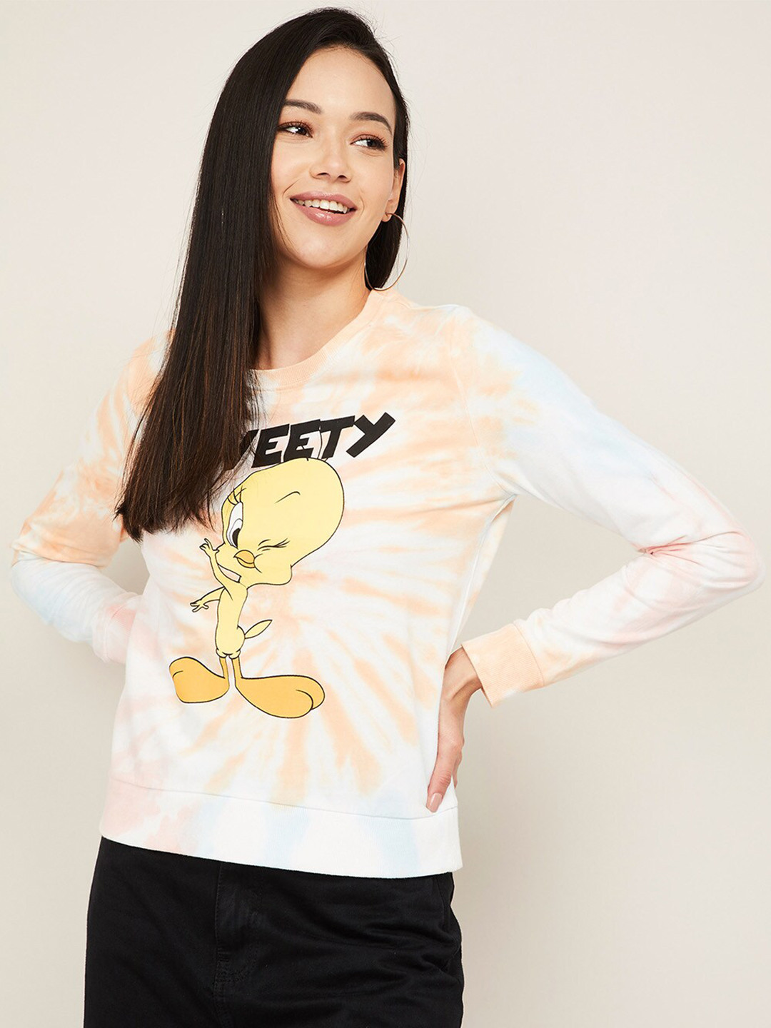 

Ginger by Lifestyle Women Pink & White Tie-Dye Printed Pullover Sweater