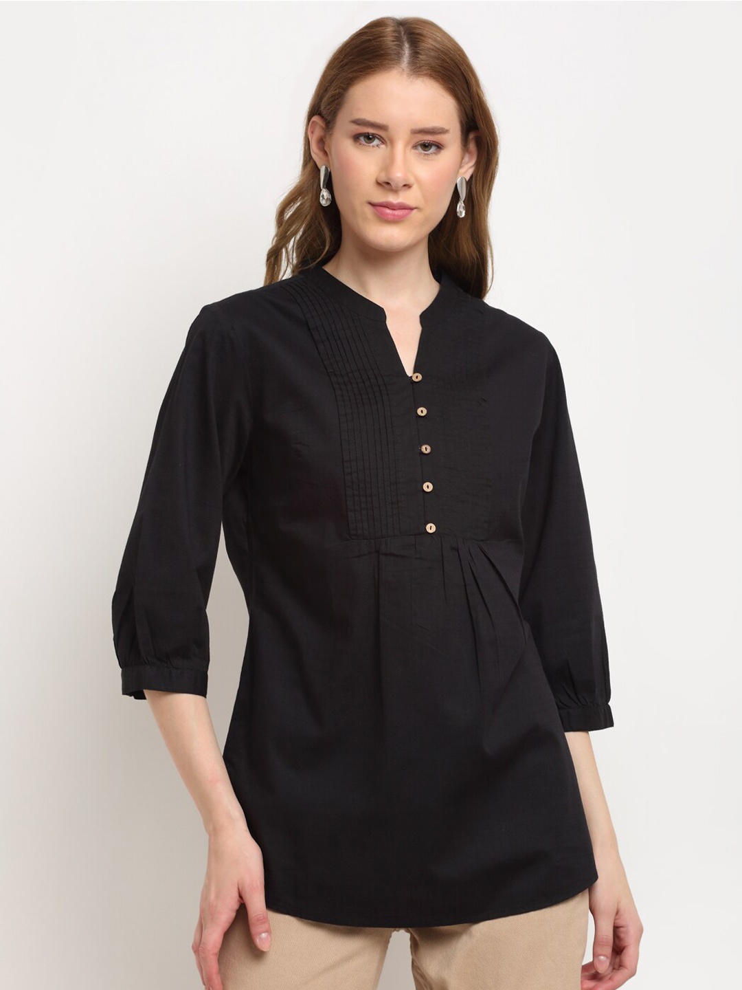 

Crozo By Cantabil Black Mandarin Collar Tunic