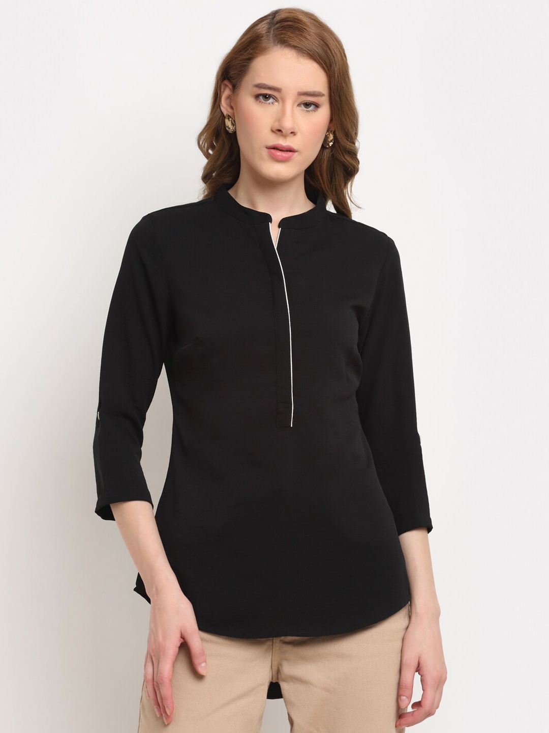 

Crozo By Cantabil Black Mandarin Collar Tunic