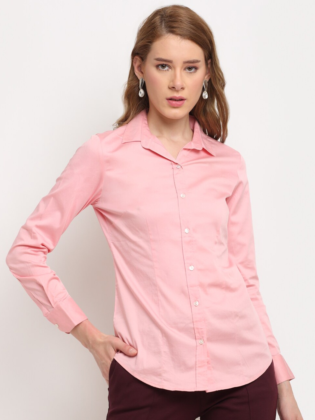 

Crozo By Cantabil Women Pink Opaque Formal Shirt