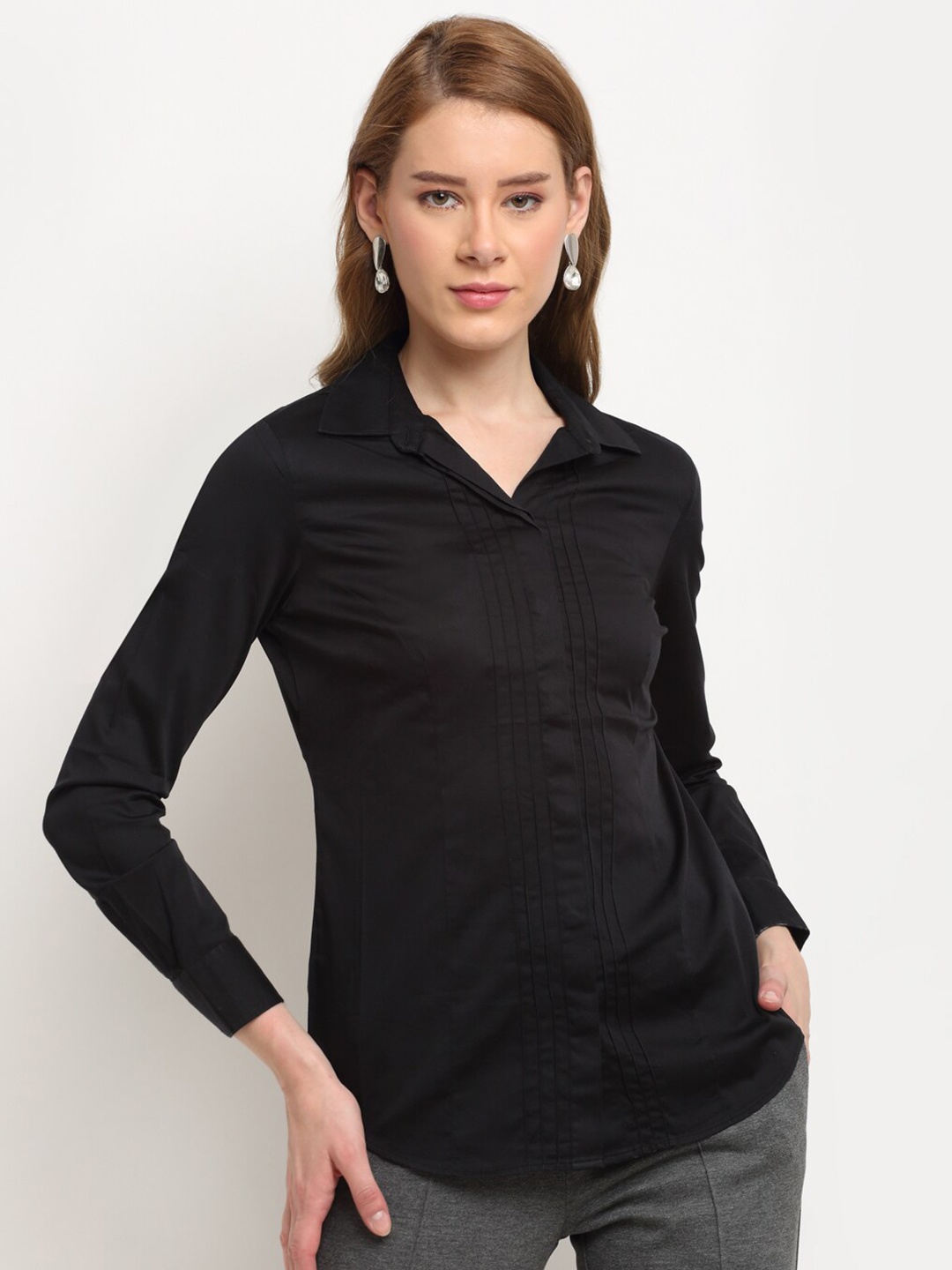 

Crozo By Cantabil Women Black Opaque Formal Shirt