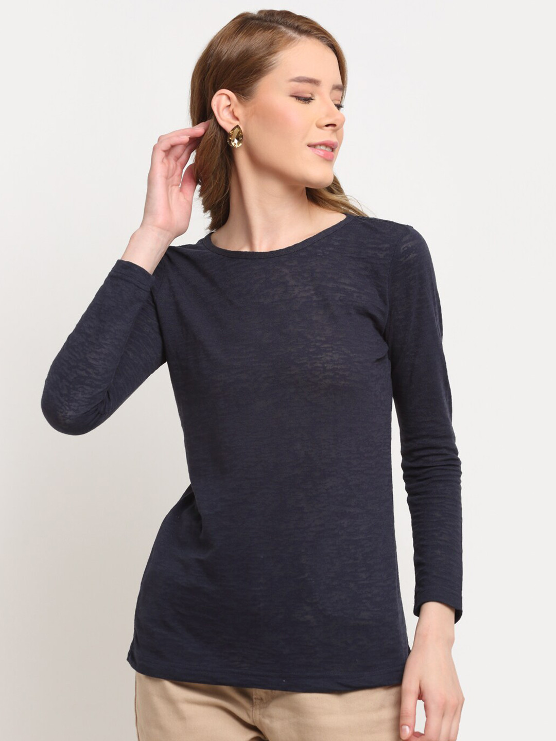 

Crozo By Cantabil Navy Blue Regular Top