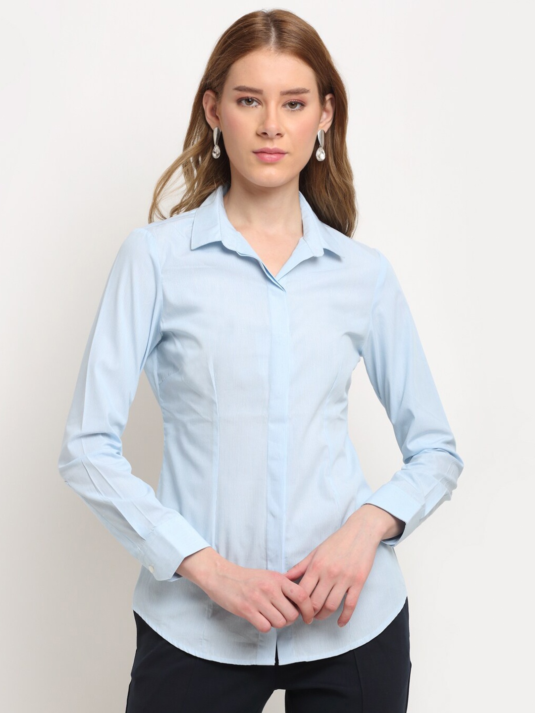 

Crozo By Cantabil Women Blue Opaque Formal Shirt