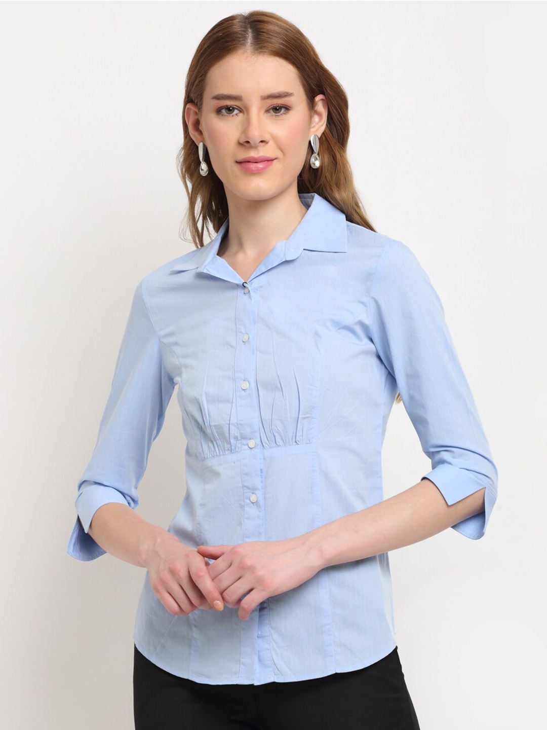 

Crozo By Cantabil Women Blue Regular Fit Solid Formal Shirt