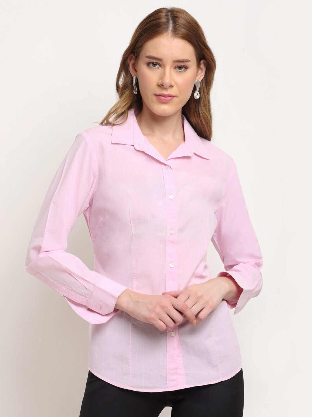 

Crozo By Cantabil Women Pink Opaque Formal Shirt