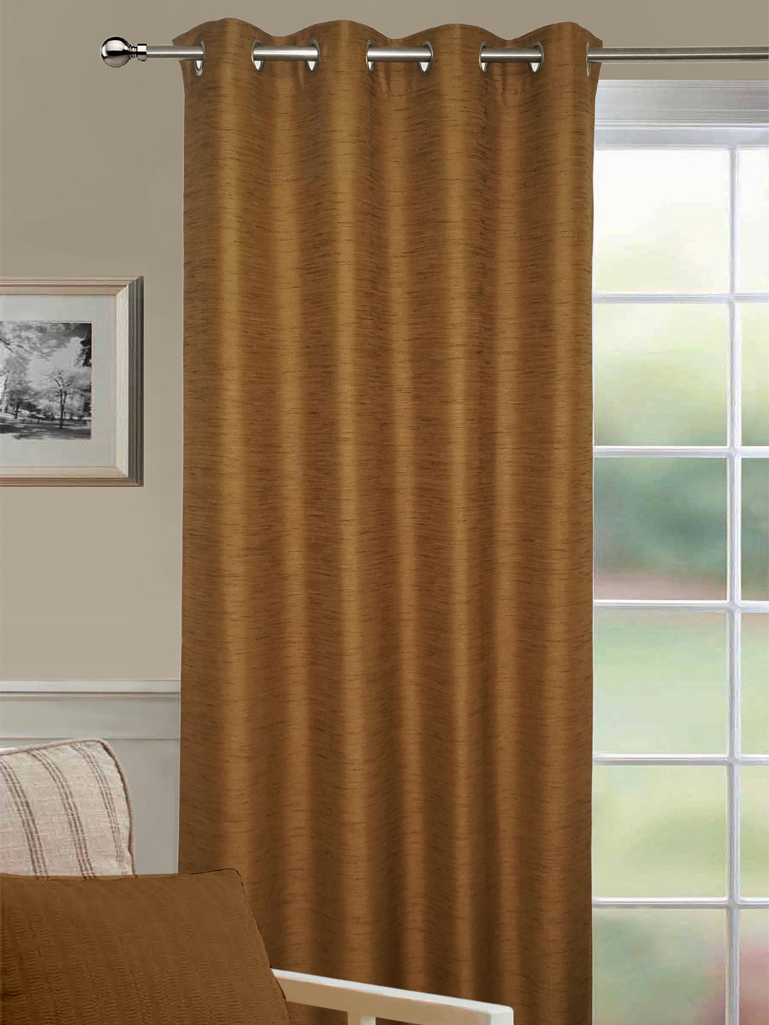 

Lushomes Brown Door Matka Silk Curtain