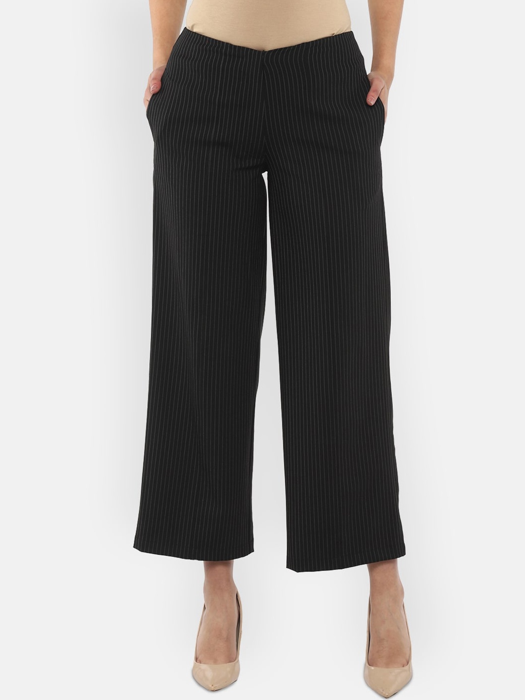 

LAMOURE BY RED CHIEF Women Black Striped Culottes Trousers