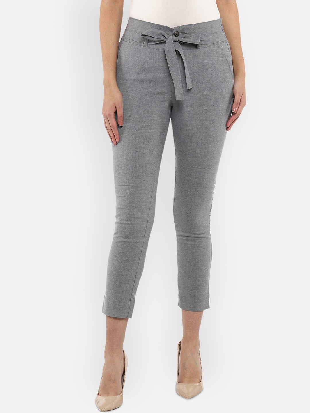 

LAMOURE BY RED CHIEF Women Grey Cropped Cigerette Trousers