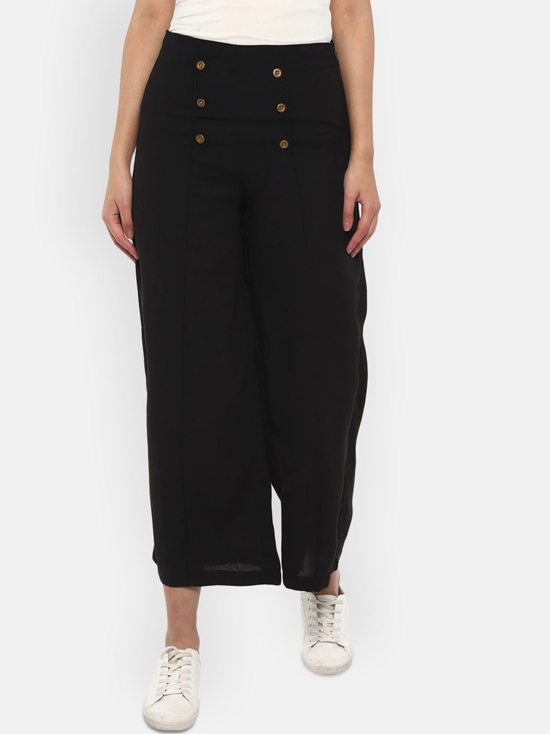 

LAMOURE BY RED CHIEF Women Black Linen Parallel Trousers
