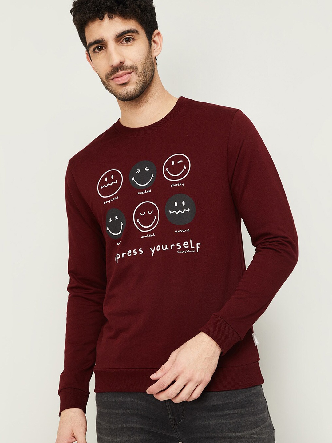 

SmileyWorld Men Red Printed Sweatshirt