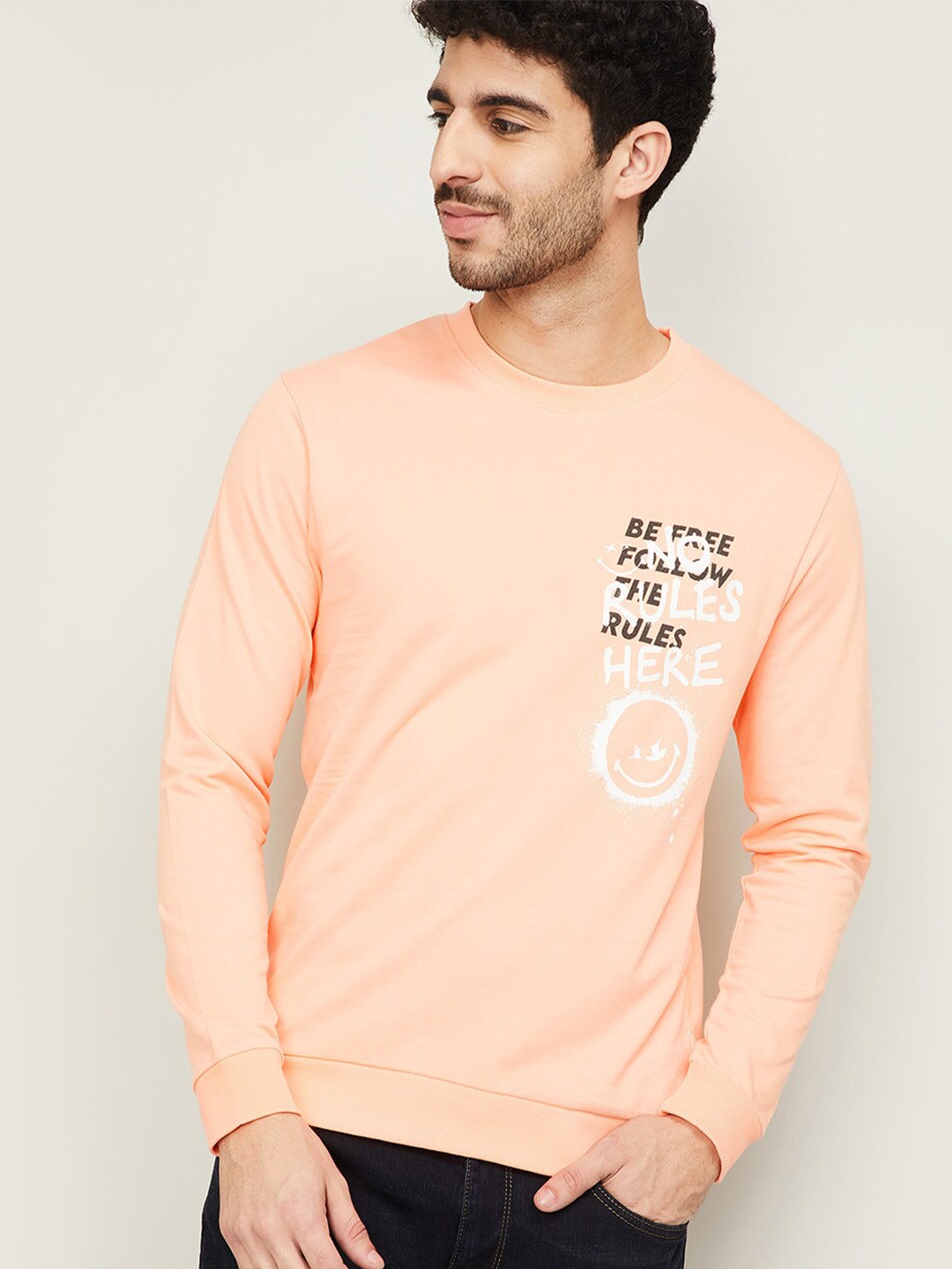 

SmileyWorld Men Coral Printed Sweatshirt