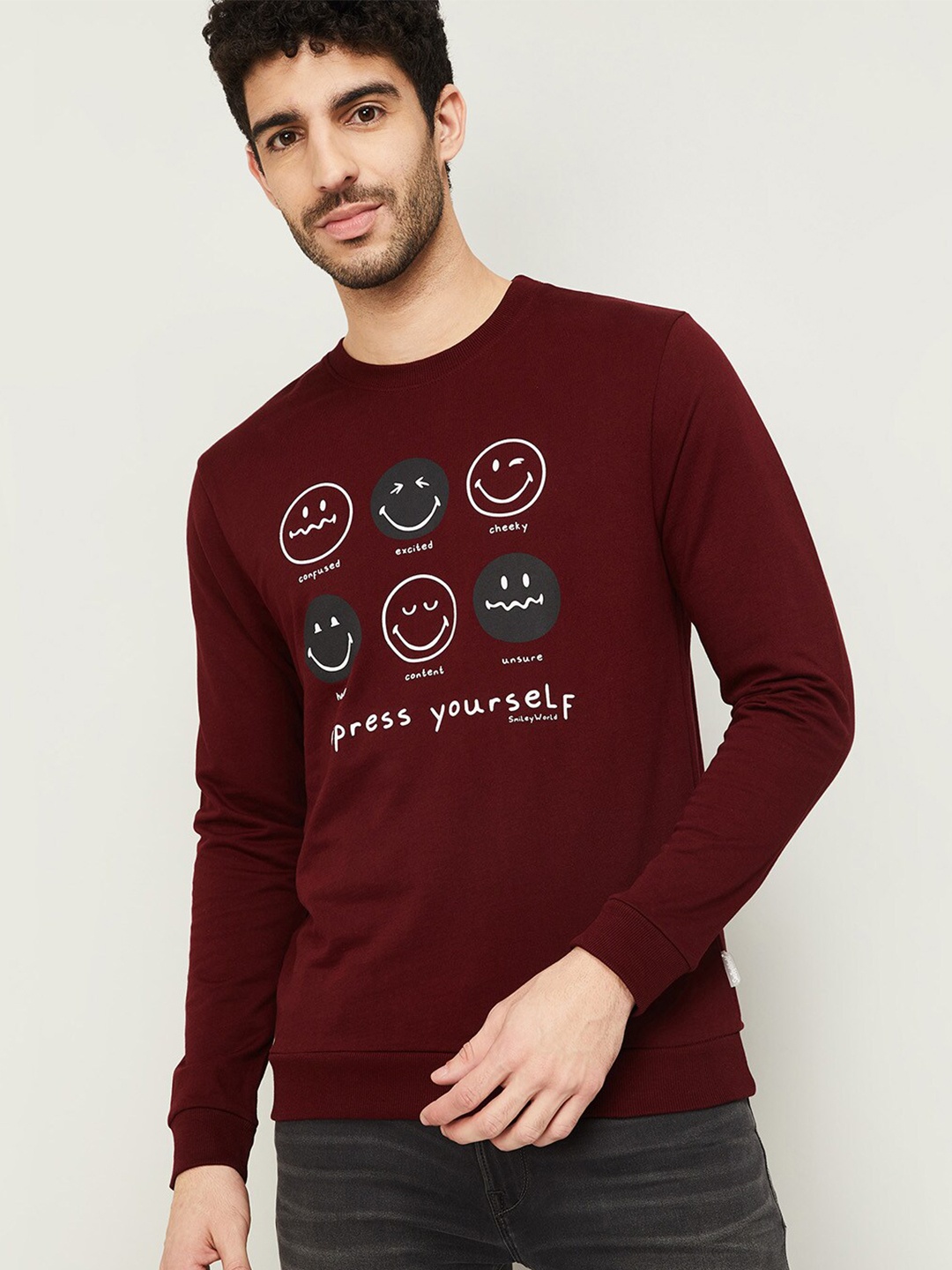 

SmileyWorld Men Red Printed Sweatshirt