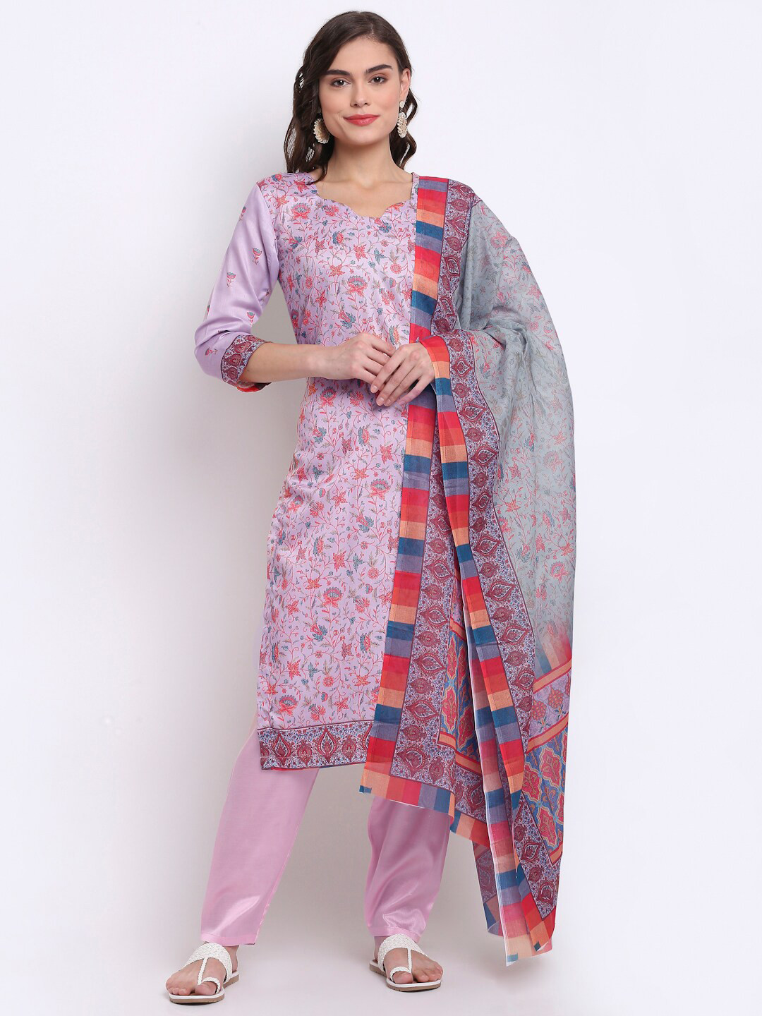 

Stylee LIFESTYLE Mauve & Red Printed Unstitched Dress Material