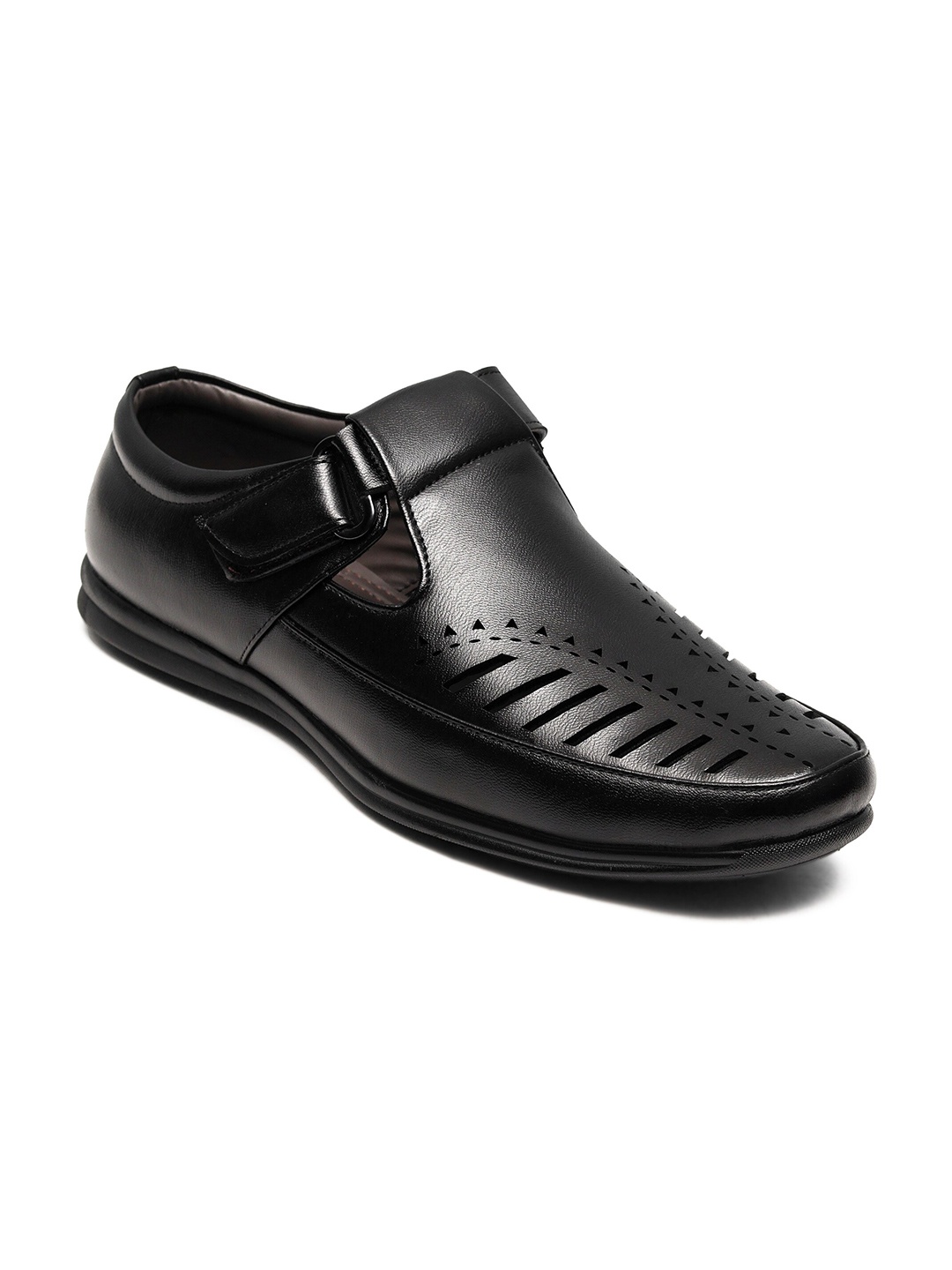 

Ferraiolo Men Black Textured Shoe Style Sandals with Laser Cuts