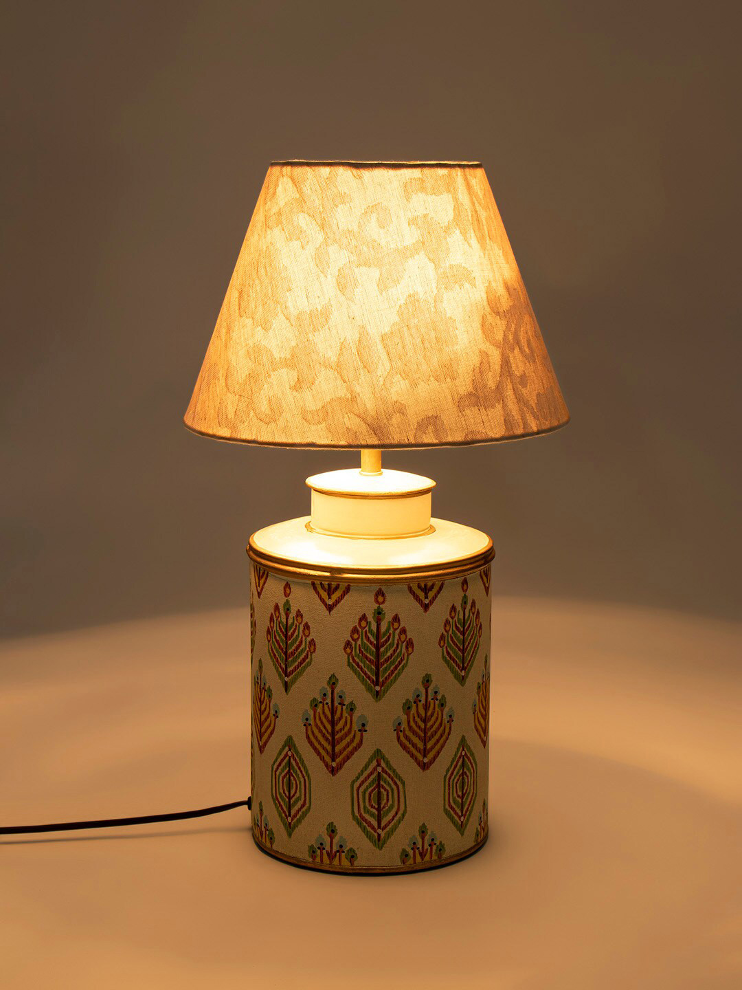 

Fabindia Beige & Green Ethnic Motifs Printed Bedside Table Lamp
