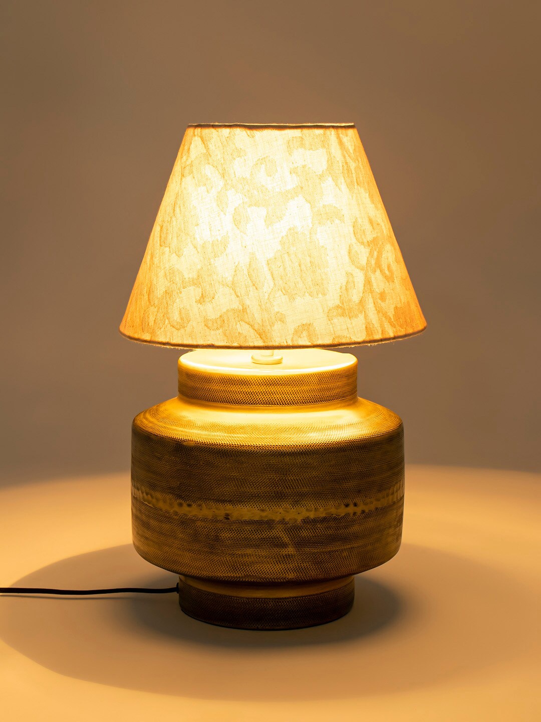

Fabindia Gold-Toned Hammered Metal Table Lamp