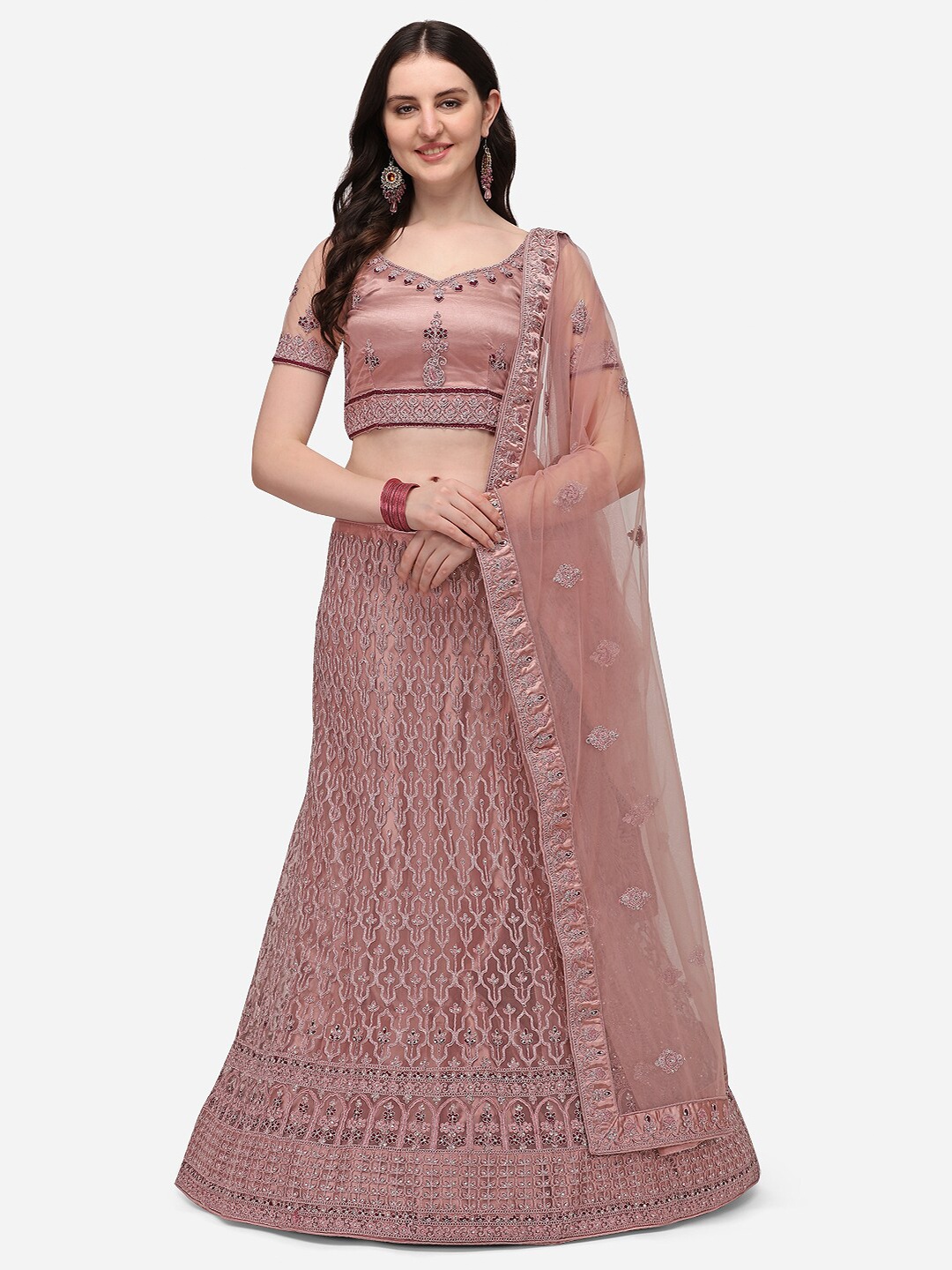 

VRSALES Lavender Embroidered Semi-Stitched Lehenga & Unstitched Blouse With Dupatta