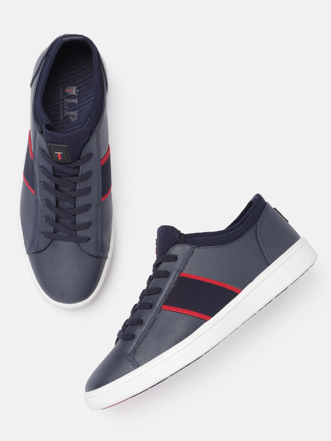 

Louis Philippe Sport Men Navy Blue & Red Solid Sneakers with Striped Detail