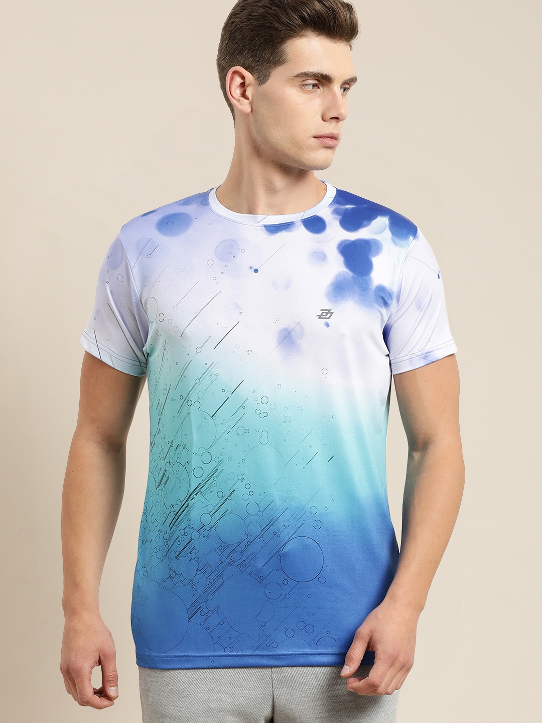 

Difference of Opinion Men White & Blue Abstract Printed T-shirt