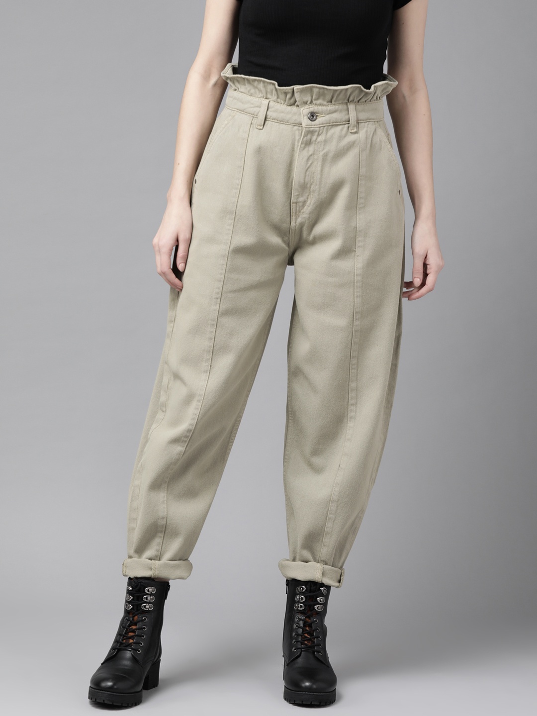 

The Roadster Lifestyle Co Women Green Tapered Fit Pure Cotton High-Rise Jeans
