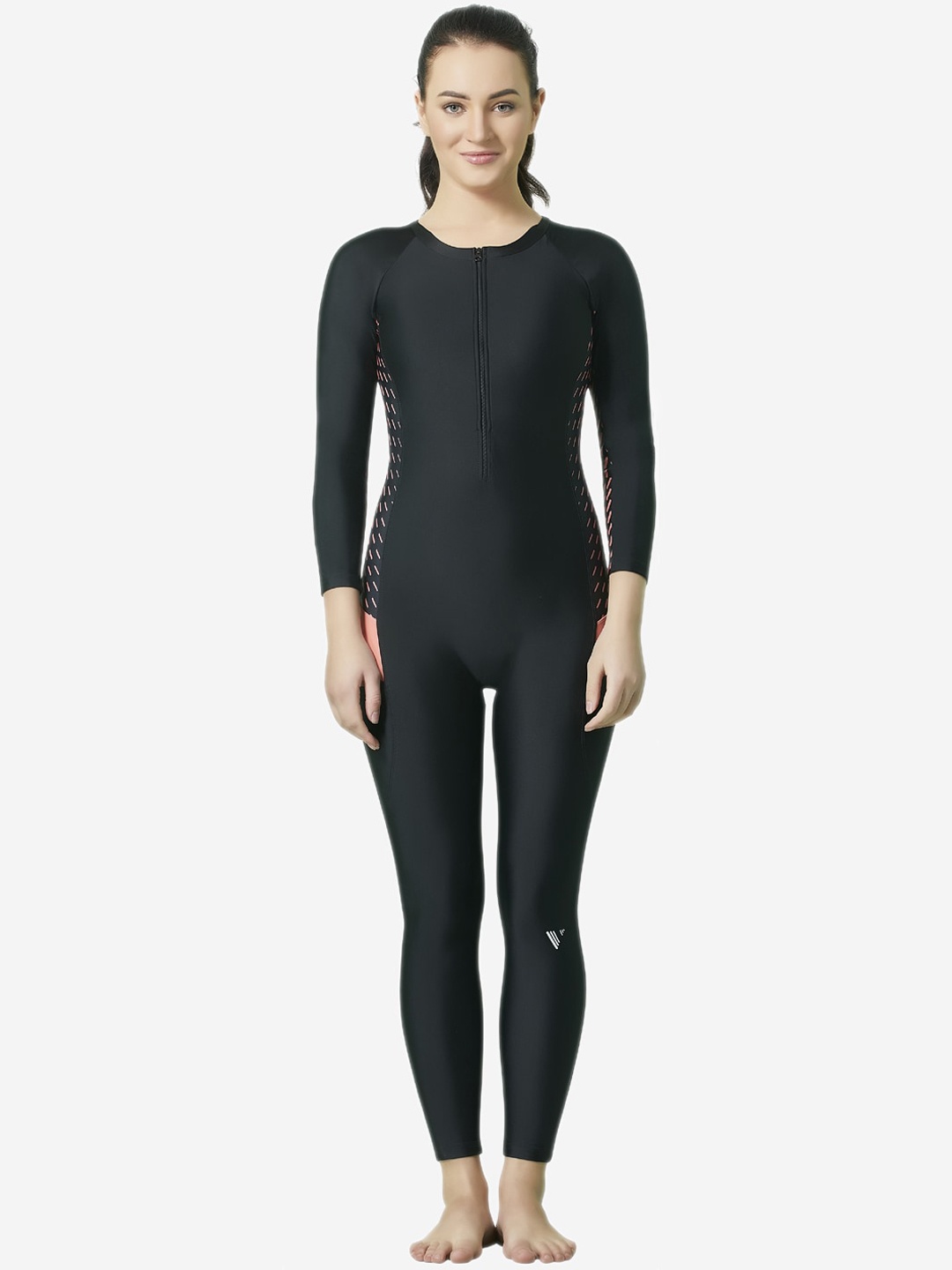 

VELOZ Women Black Solid Swim Bodysuit