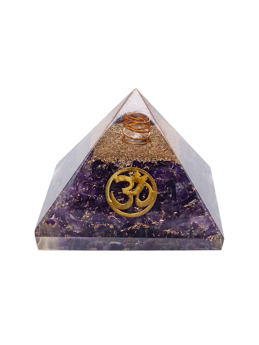 

Golden Peacock Purple & Gold-Toned Amethyst Crystal Stone Pyramid Prism