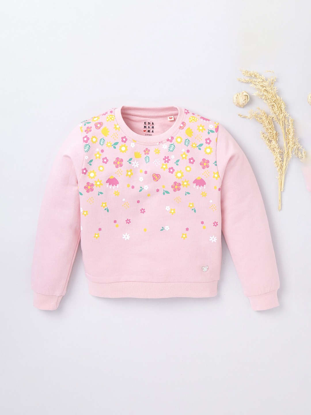 

Ed-a-Mamma Girls Pink & Yellow Printed Pure Cotton Sweatshirt