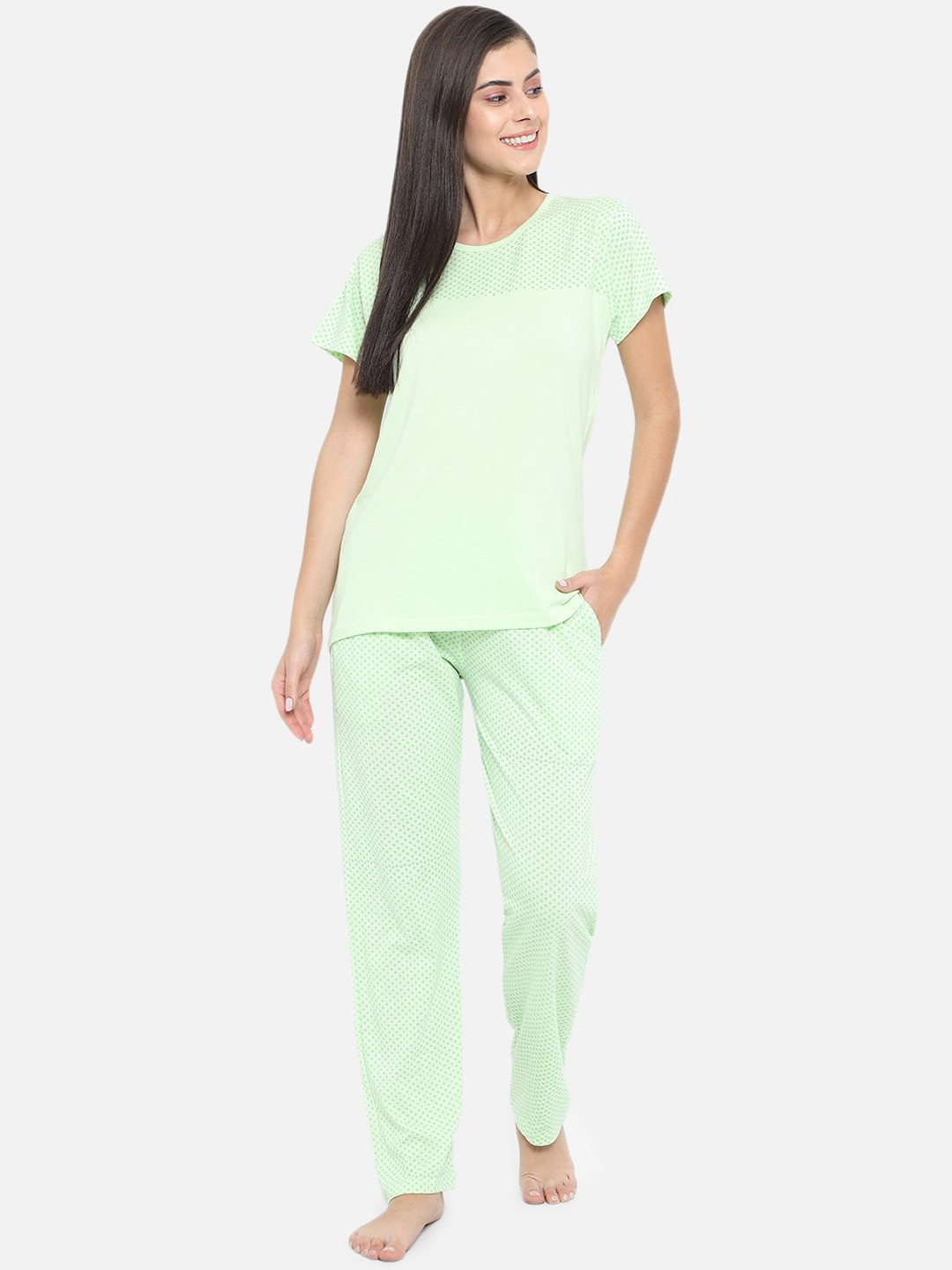 

Klamotten Women Sea Green Printed Night suit