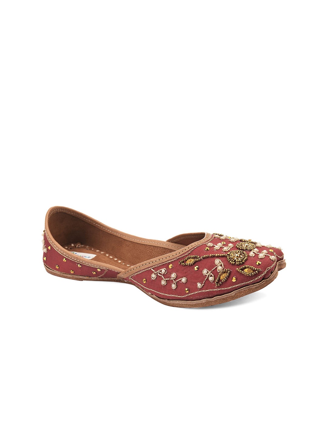 

DESI COLOUR Women Maroon Embellished Leather Ethnic Mojaris
