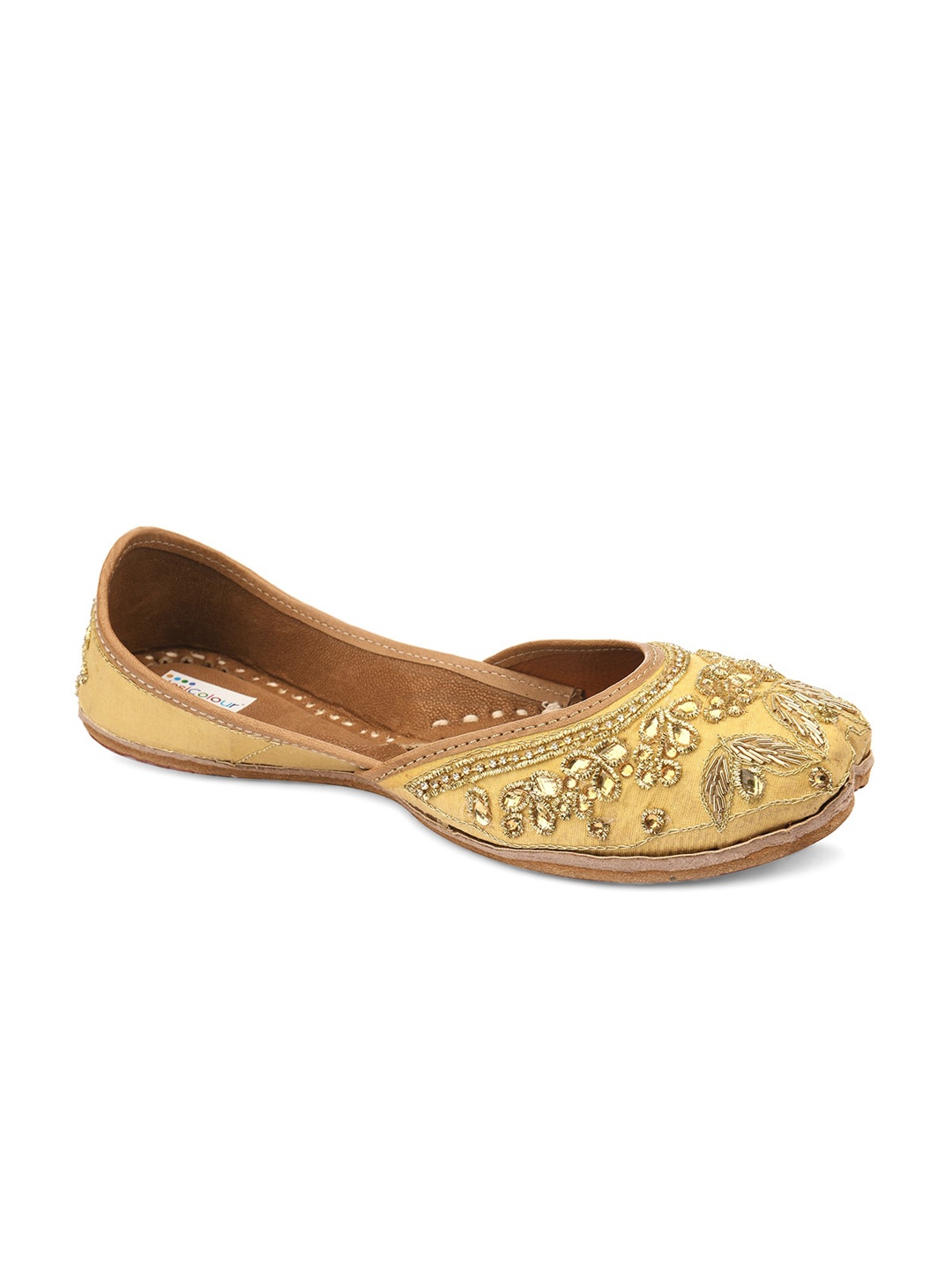 

DESI COLOUR Women Gold-Toned Embellished Leather Ethnic Mojaris