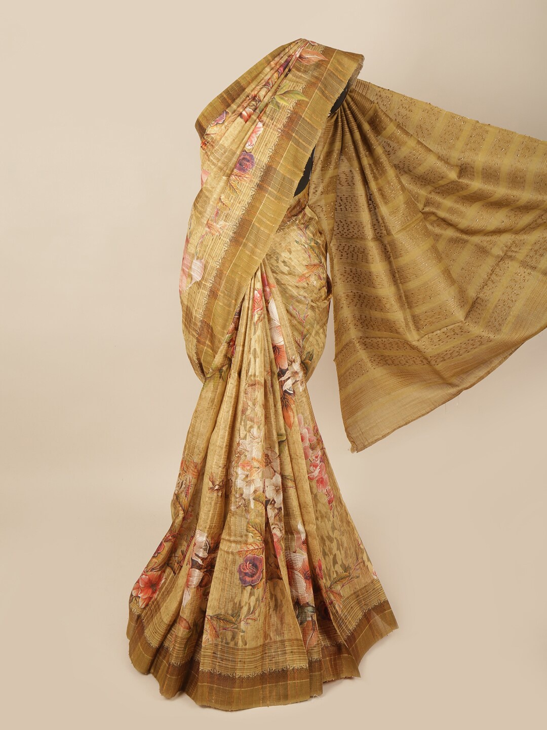 

Pothys Green & Pink Floral Pure Silk Saree