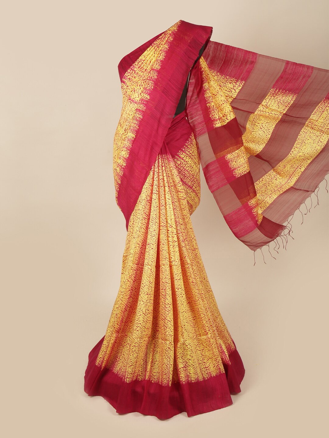 

Pothys Yellow & Red Tie and Dye Pure Silk Saree