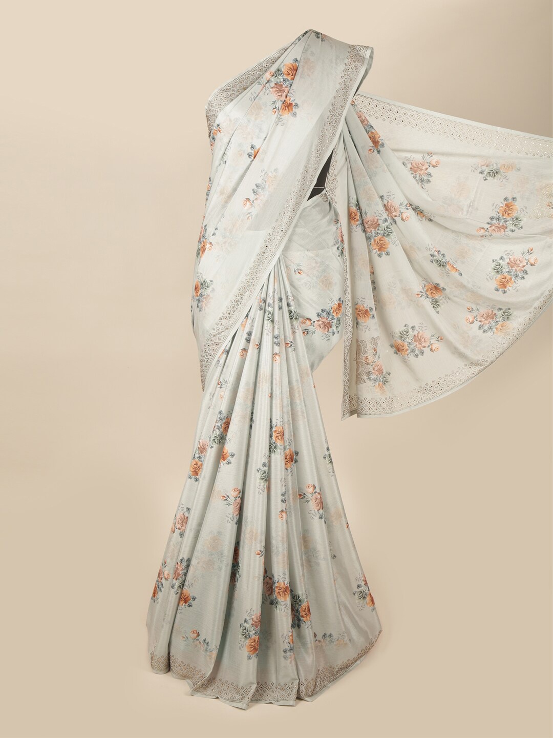 

Pothys Grey & Rust Floral Printed Saree